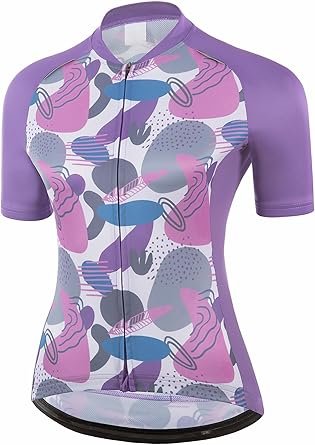 Women Cycling Jersey Short Sleeve with Rear Pockets Full Zipper Bike Shirts Quick Dry Biking Bicycle Jersey