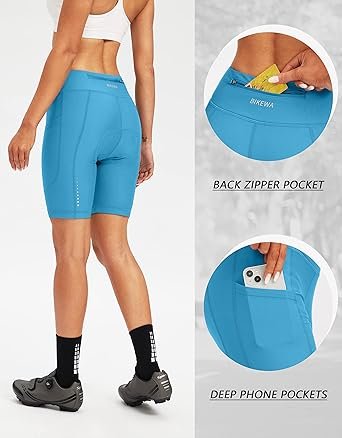 Women 4D Padded Bike Shorts Cycling Riding Road Biking Bicycle Cycle Shorts for Women Zipper Pockets